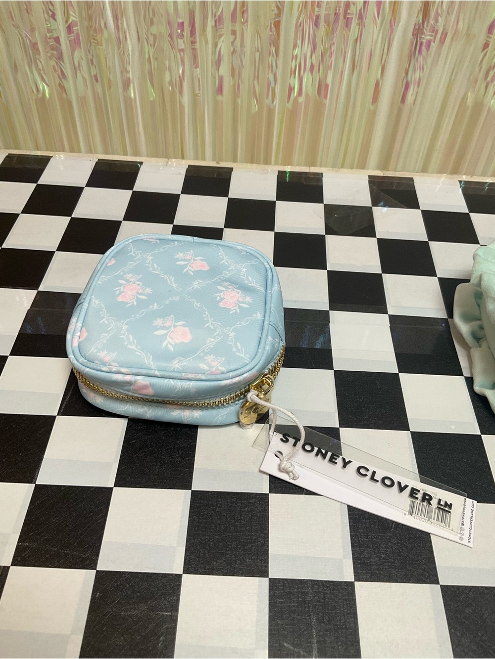 Stoney Clover Lane Light Blue Floral Square Zip Pouch